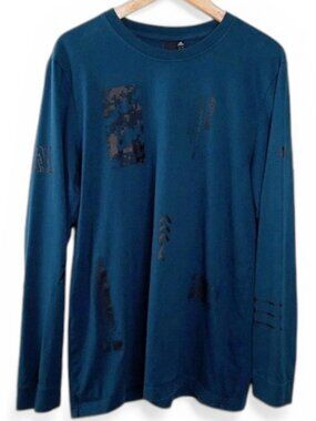 Adidas Teal Pixelated Graphic Shirt Men Long Sleeve Crew Neck Futuristic L